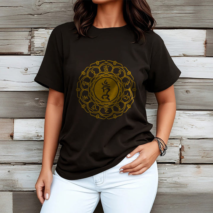 T-shirt décontracté en coton avec motif Buddha Stones , symbole Hum Vishuddha - image 8
