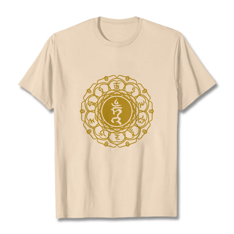 T-shirt décontracté en coton avec motif Buddha Stones , symbole Hum Vishuddha - Bisque - 2XL - image 9
