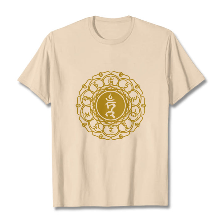 T-shirt décontracté en coton avec motif Buddha Stones , symbole Hum Vishuddha - Bisque - 2XL - image 9