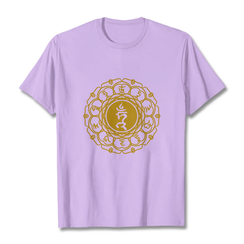 T-shirt décontracté en coton avec motif Buddha Stones , symbole Hum Vishuddha - Prune - 2XL - image 17