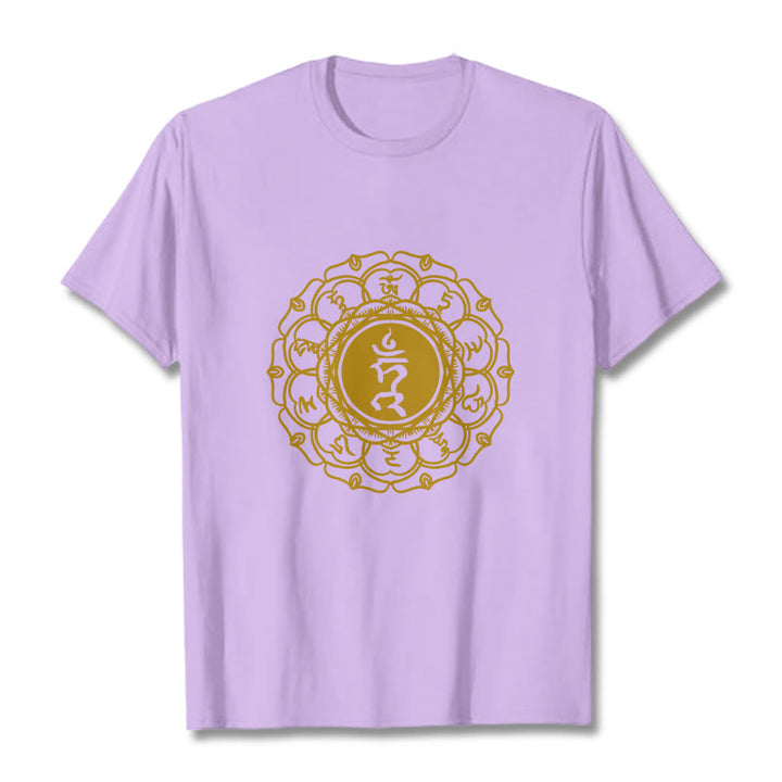T-shirt décontracté en coton avec motif Buddha Stones , symbole Hum Vishuddha - Prune - 2XL - image 17