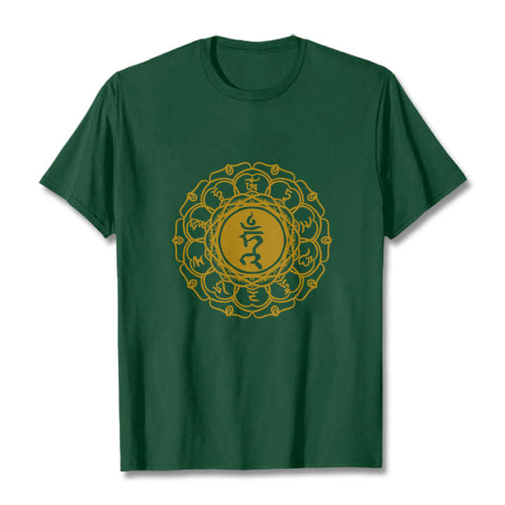 T-shirt décontracté en coton avec motif Buddha Stones , symbole Hum Vishuddha - Forêt Verte - 2XL - image 11