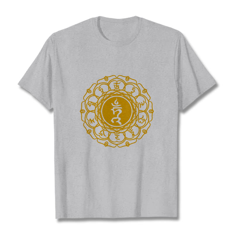 T-shirt décontracté en coton avec motif Buddha Stones , symbole Hum Vishuddha - Gris clair - 2XL - image 20