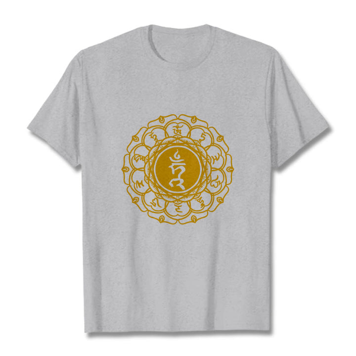 T-shirt décontracté en coton avec motif Buddha Stones , symbole Hum Vishuddha - Gris clair - 2XL - image 20