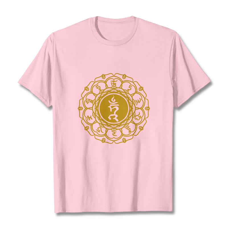 T-shirt décontracté en coton avec motif Buddha Stones , symbole Hum Vishuddha - Rose clair - 2XL - image 13