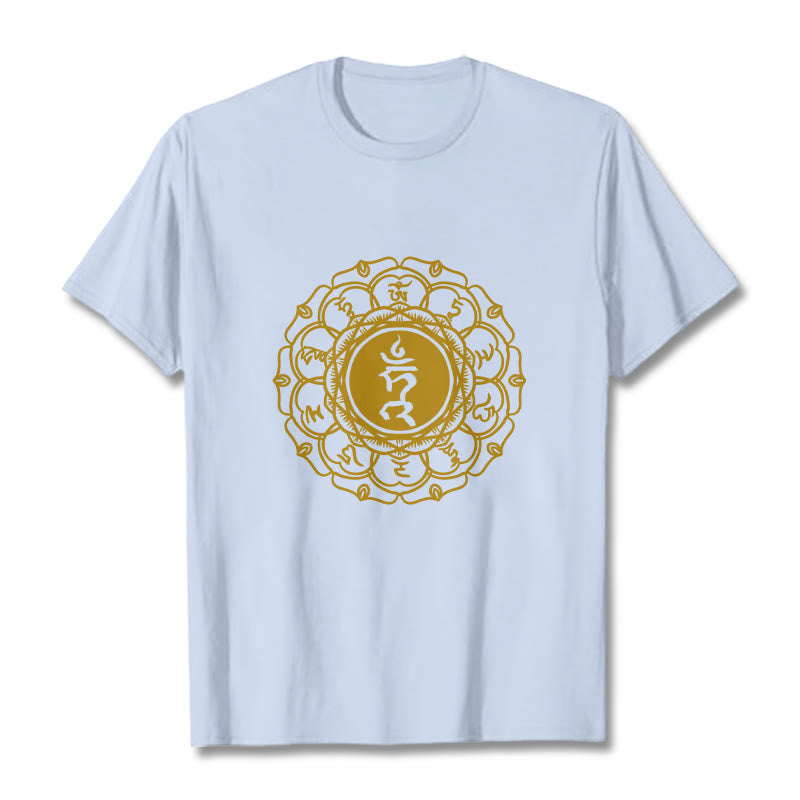 T-shirt décontracté en coton avec motif Buddha Stones , symbole Hum Vishuddha - Cyan clair - 2XL - image 19