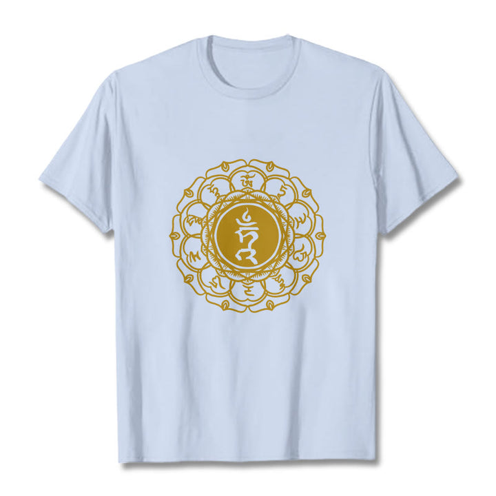 T-shirt décontracté en coton avec motif Buddha Stones , symbole Hum Vishuddha - Cyan clair - 2XL - image 19