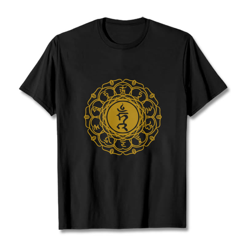 T-shirt décontracté en coton avec motif Buddha Stones , symbole Hum Vishuddha - Noir - 2XL - image 5