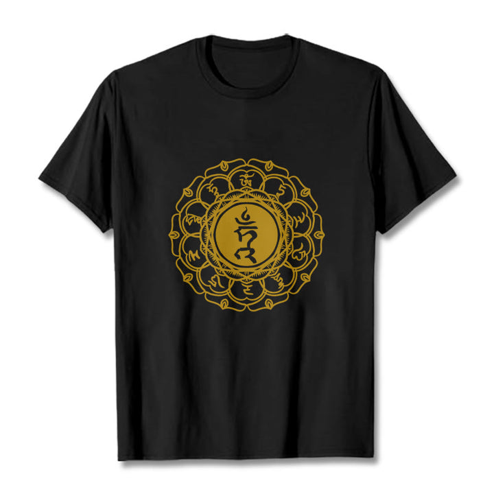 T-shirt décontracté en coton avec motif Buddha Stones , symbole Hum Vishuddha - Noir - 2XL - image 5
