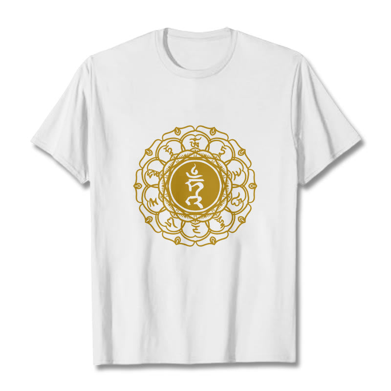 T-shirt décontracté en coton avec motif Buddha Stones , symbole Hum Vishuddha - Blanc - 2XL - image 1