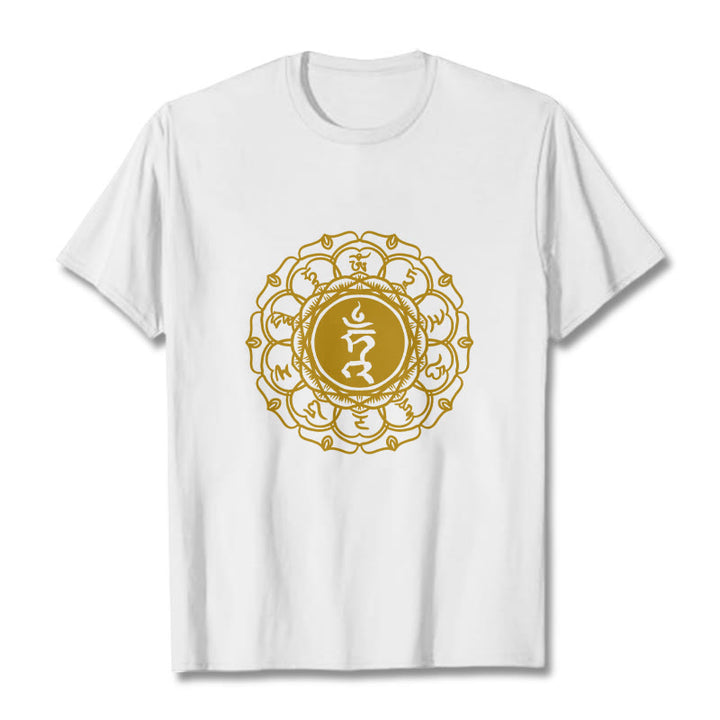 T-shirt décontracté en coton avec motif Buddha Stones , symbole Hum Vishuddha - Blanc - 2XL - image 1