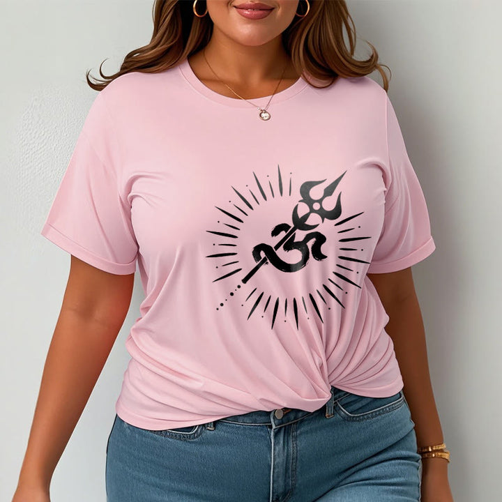 T-shirt décontracté en coton avec motif de Buddha Stones et symbole Om, trident et lignes rayonnantes - image 14