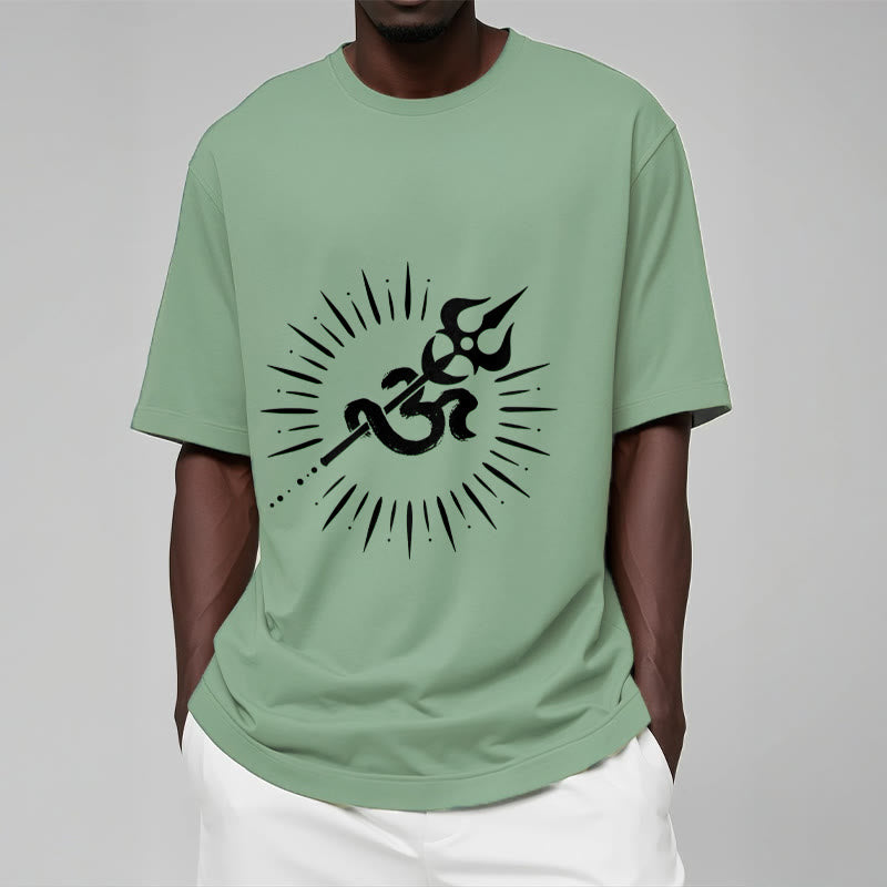 T-shirt décontracté en coton avec motif de Buddha Stones et symbole Om, trident et lignes rayonnantes - image 16
