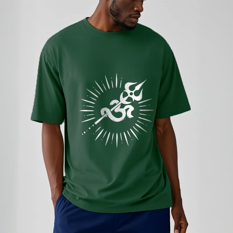 T-shirt décontracté en coton avec motif de Buddha Stones et symbole Om, trident et lignes rayonnantes - image 12