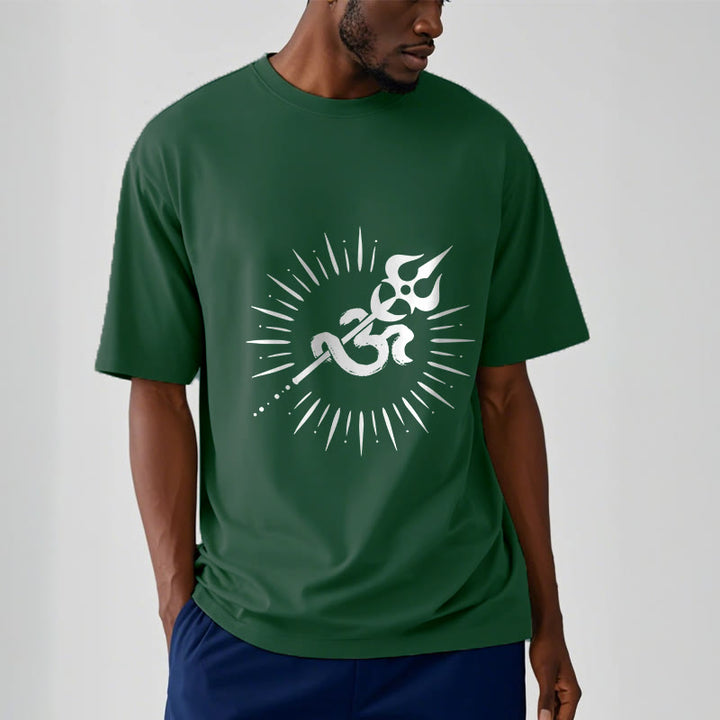 T-shirt décontracté en coton avec motif de Buddha Stones et symbole Om, trident et lignes rayonnantes - image 12