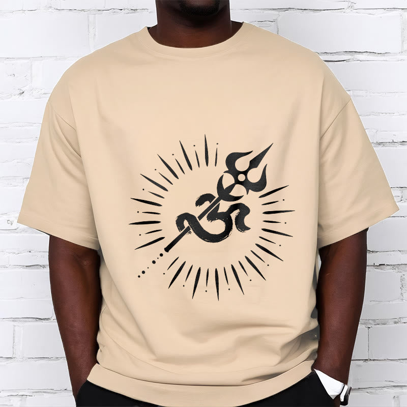 T-shirt décontracté en coton avec motif de Buddha Stones et symbole Om, trident et lignes rayonnantes - image 10