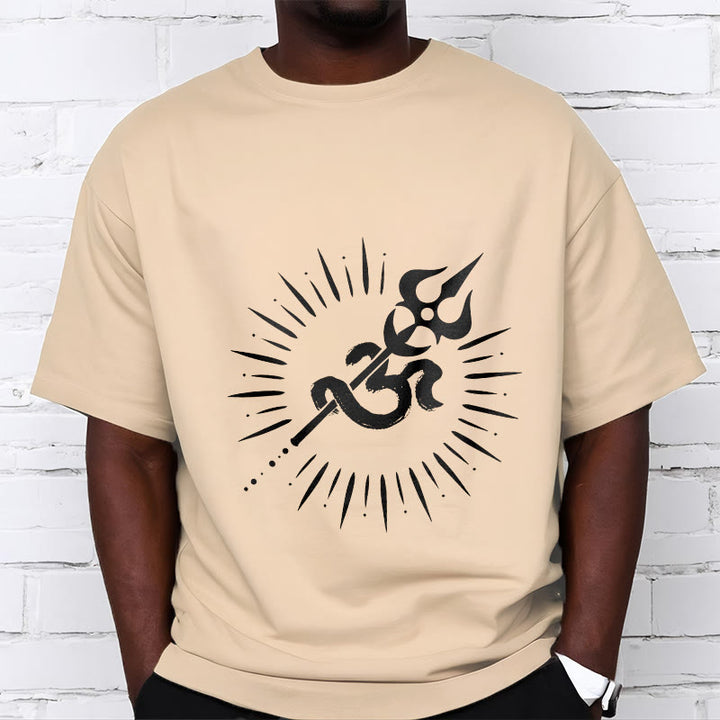 T-shirt décontracté en coton avec motif de Buddha Stones et symbole Om, trident et lignes rayonnantes - image 10