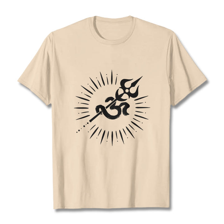 T-shirt décontracté en coton avec motif de Buddha Stones et symbole Om, trident et lignes rayonnantes - Bisque - 2XL - image 9
