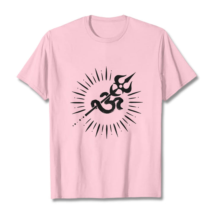 T-shirt décontracté en coton avec motif de Buddha Stones et symbole Om, trident et lignes rayonnantes - Rose clair - 2XL - image 13