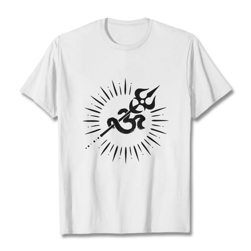 T-shirt décontracté en coton avec motif de Buddha Stones et symbole Om, trident et lignes rayonnantes - Blanc - 2XL - image 6