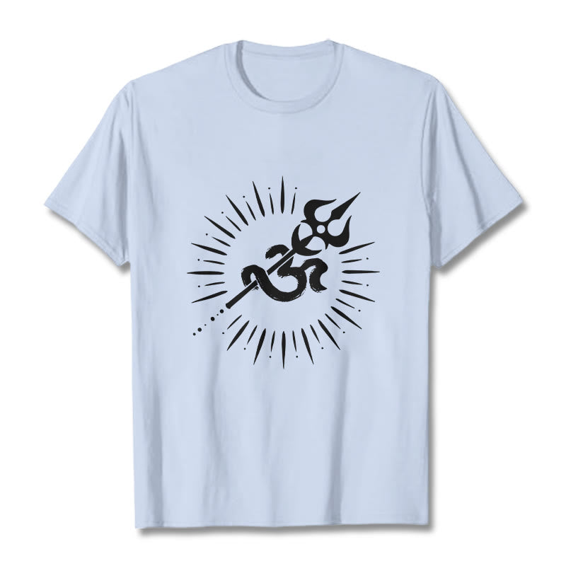 T-shirt décontracté en coton avec motif de Buddha Stones et symbole Om, trident et lignes rayonnantes - Cyan clair - 2XL - image 19