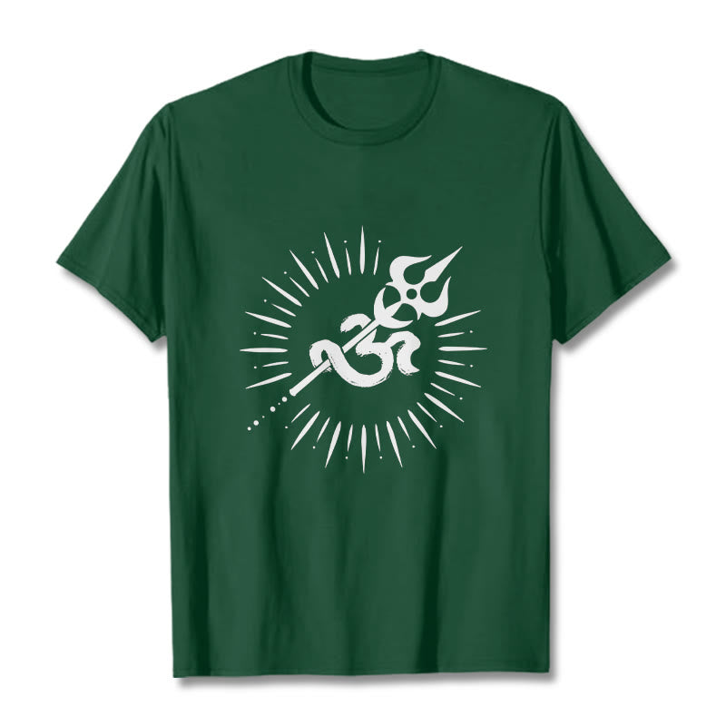 T-shirt décontracté en coton avec motif de Buddha Stones et symbole Om, trident et lignes rayonnantes - Forêt Verte - 2XL - image 11