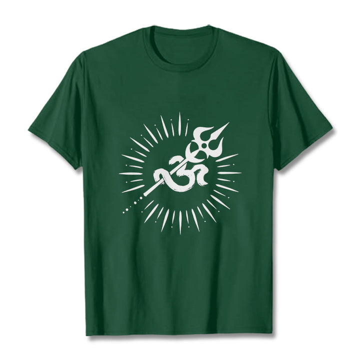 T-shirt décontracté en coton avec motif de Buddha Stones et symbole Om, trident et lignes rayonnantes - Forêt Verte - 2XL - image 11
