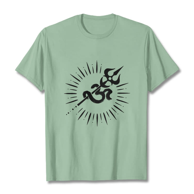 T-shirt décontracté en coton avec motif de Buddha Stones et symbole Om, trident et lignes rayonnantes - Vert pâle - 2XL - image 15