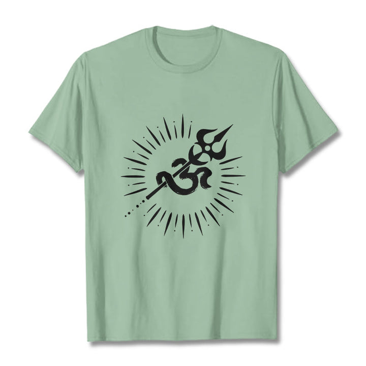 T-shirt décontracté en coton avec motif de Buddha Stones et symbole Om, trident et lignes rayonnantes - Vert pâle - 2XL - image 15