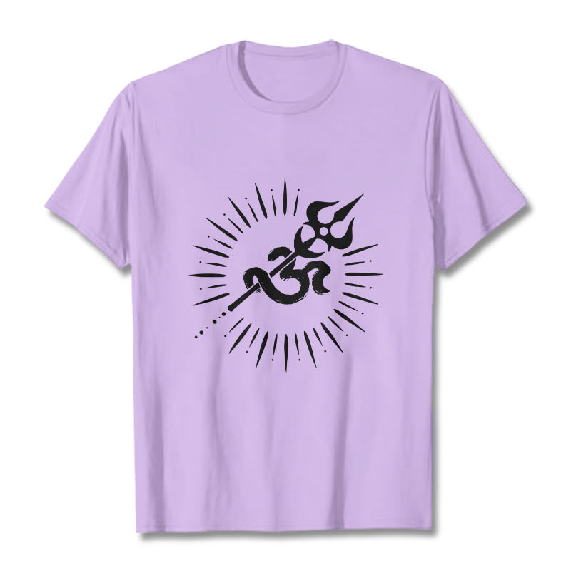 T-shirt décontracté en coton avec motif de Buddha Stones et symbole Om, trident et lignes rayonnantes - Prune - 2XL - image 17