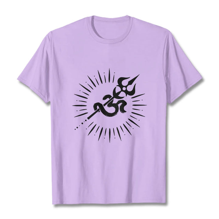 T-shirt décontracté en coton avec motif de Buddha Stones et symbole Om, trident et lignes rayonnantes - Prune - 2XL - image 17