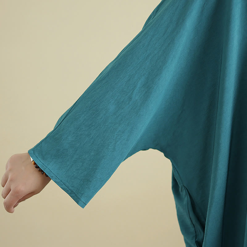 Robe longue décontractée en coton et lin à manches longues et poches, style rétro, couleur unie, motif Buddha Stones - image 21