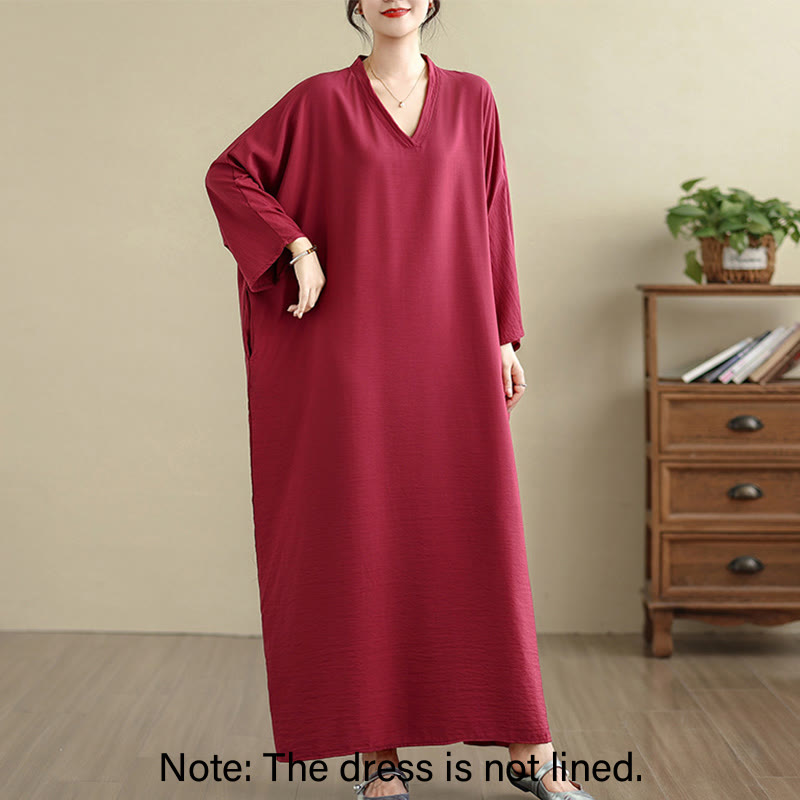Robe longue décontractée en coton et lin à manches longues et poches, style rétro, couleur unie, motif Buddha Stones - image 32