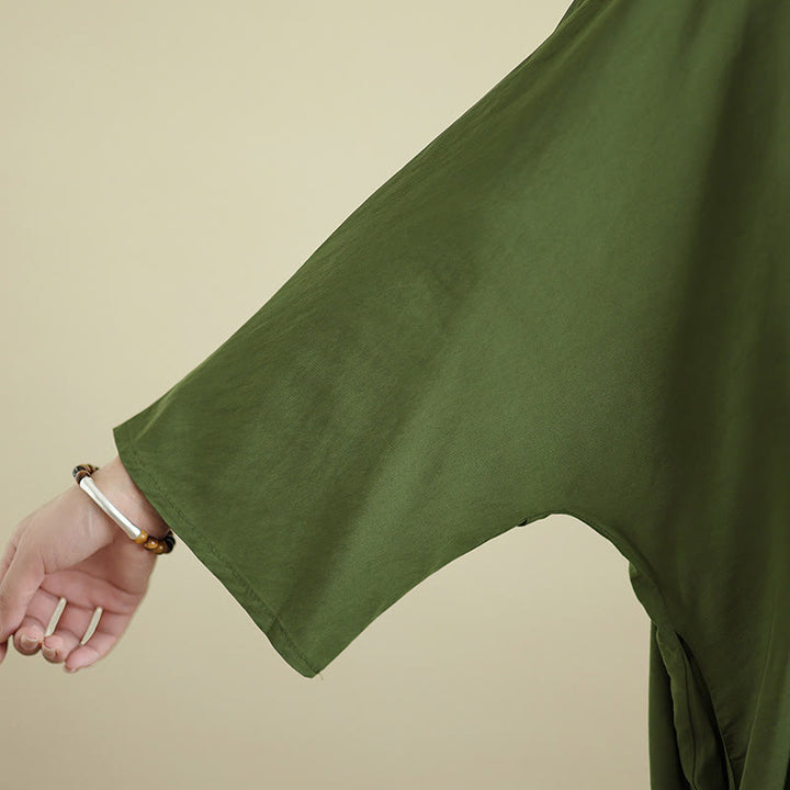 Robe longue décontractée en coton et lin à manches longues et poches, style rétro, couleur unie, motif Buddha Stones - image 10