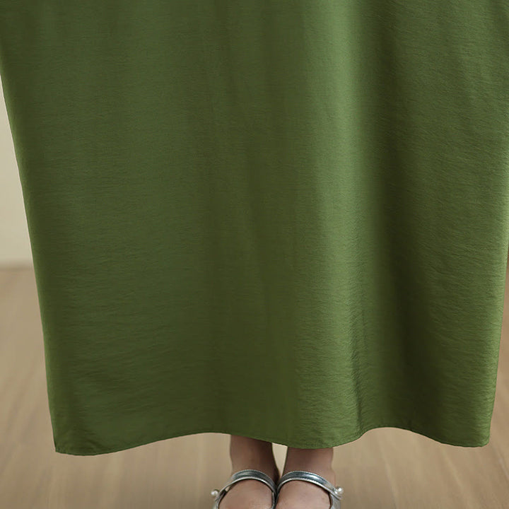 Robe longue décontractée en coton et lin à manches longues et poches, style rétro, couleur unie, motif Buddha Stones - image 12