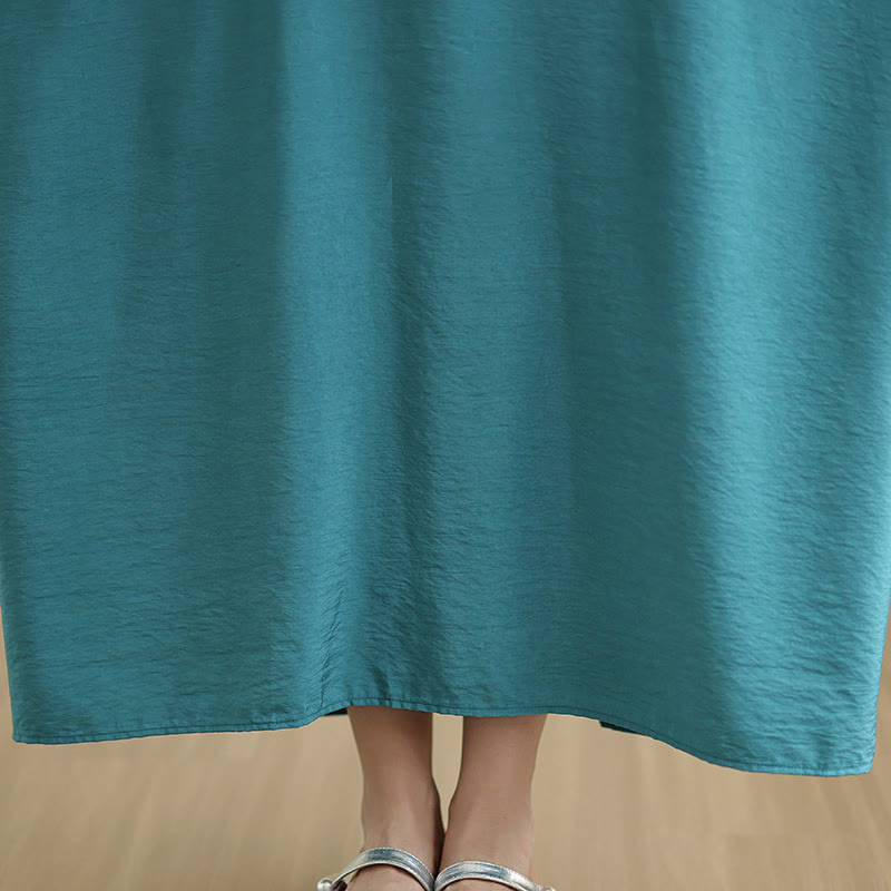 Robe longue décontractée en coton et lin à manches longues et poches, style rétro, couleur unie, motif Buddha Stones - image 23