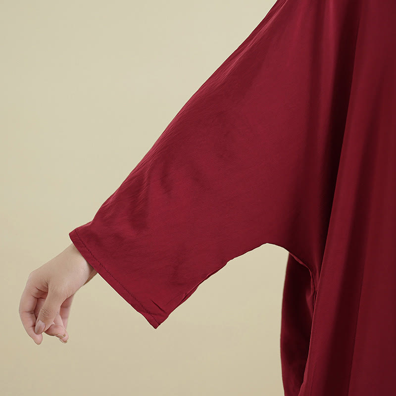 Robe longue décontractée en coton et lin à manches longues et poches, style rétro, couleur unie, motif Buddha Stones - image 34