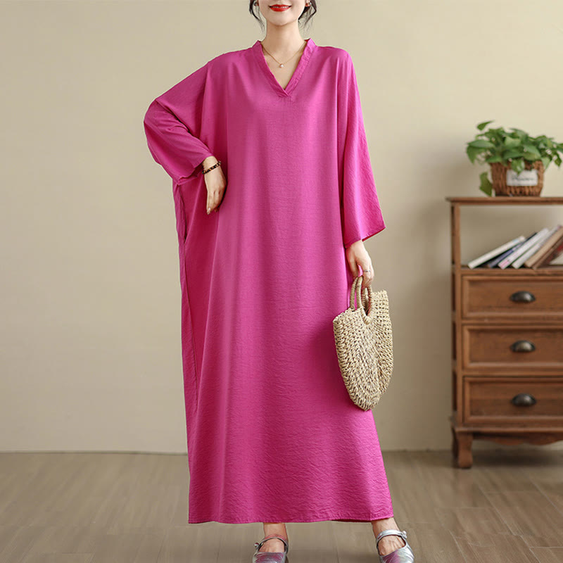 Robe longue décontractée en coton et lin à manches longues et poches, style rétro, couleur unie, motif Buddha Stones - Rose profond - US4-12, UK/AU8-18, EU36-46(F) - image 26