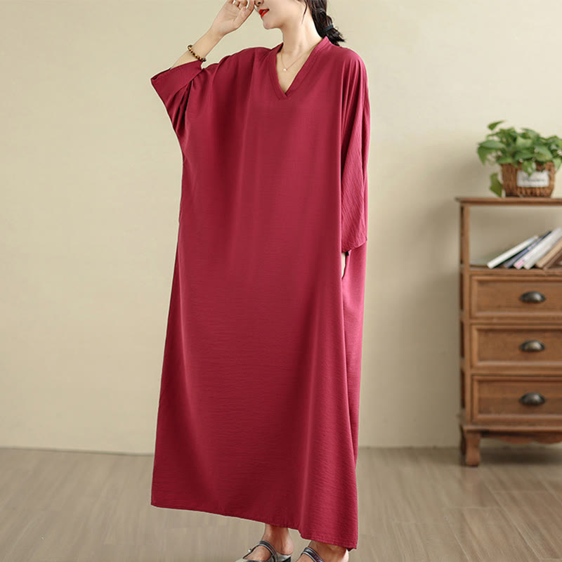 Robe longue décontractée en coton et lin à manches longues et poches, style rétro, couleur unie, motif Buddha Stones - image 33