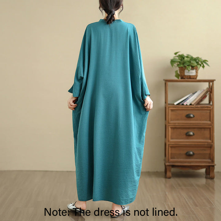Robe longue décontractée en coton et lin à manches longues et poches, style rétro, couleur unie, motif Buddha Stones - image 14