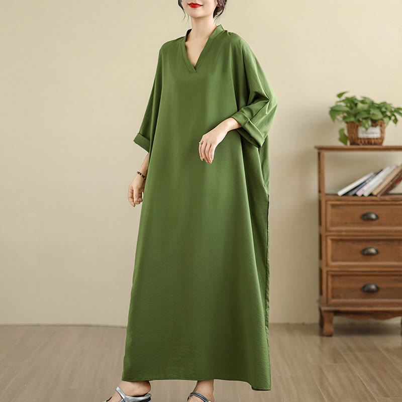 Robe longue décontractée en coton et lin à manches longues et poches, style rétro, couleur unie, motif Buddha Stones - image 6