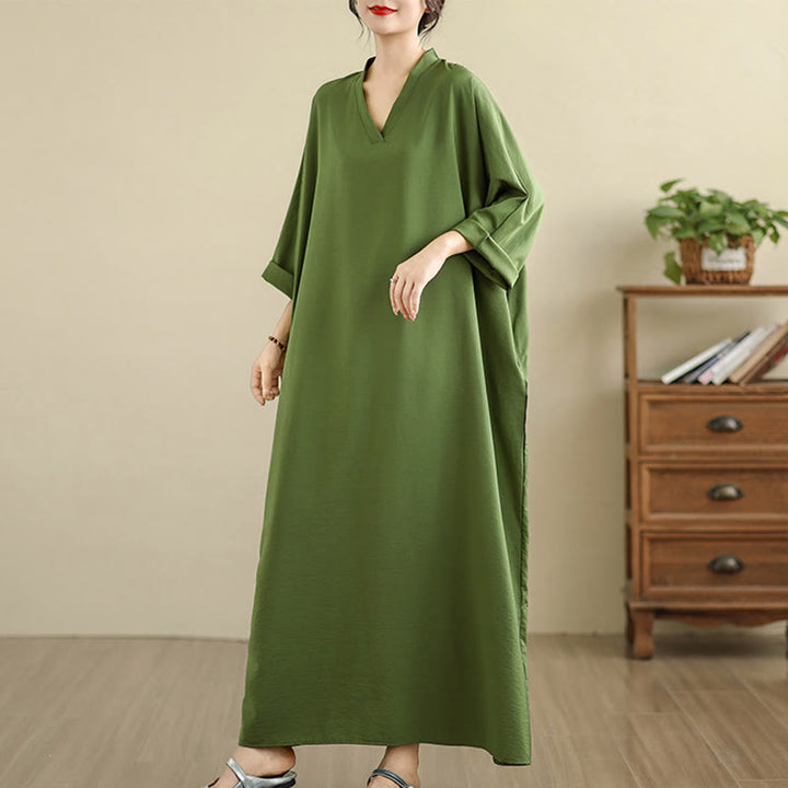 Robe longue décontractée en coton et lin à manches longues et poches, style rétro, couleur unie, motif Buddha Stones - image 6