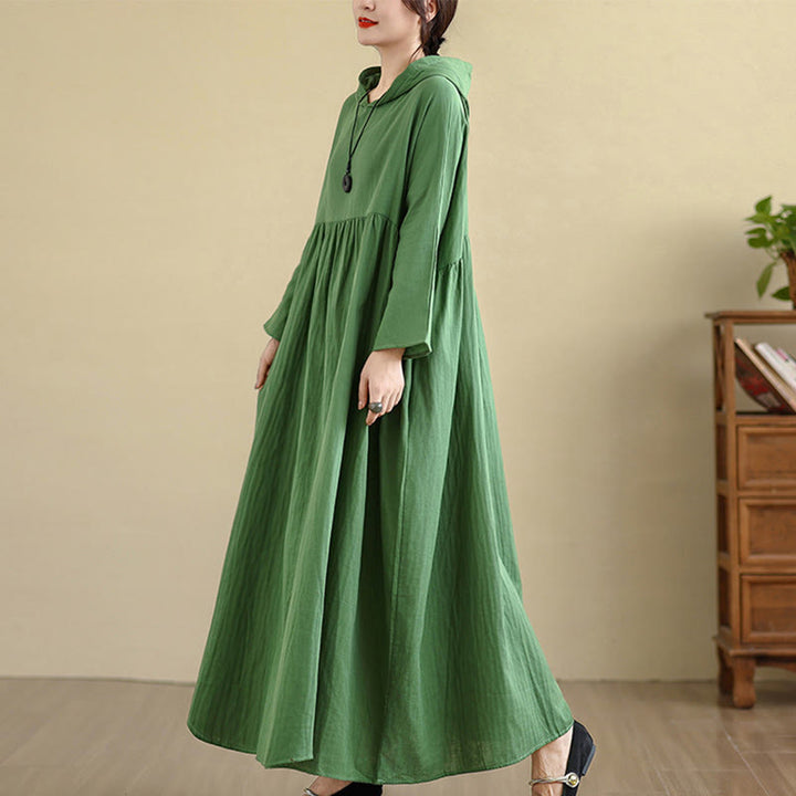 Robe mi-longue en coton et lin à manches longues et poches, motif Buddha Stones Fall Hoodie - image 23