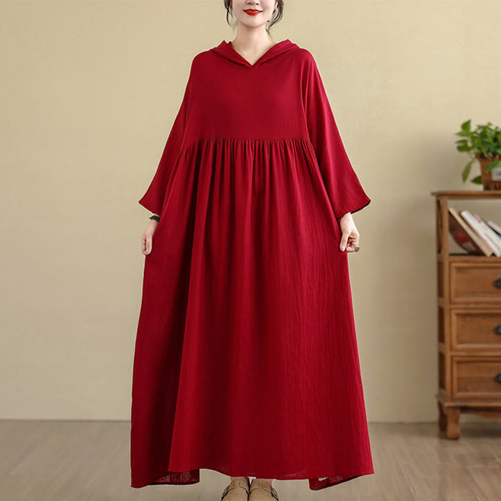 Robe mi-longue en coton et lin à manches longues et poches, motif Buddha Stones Fall Hoodie - Rouge - US4-8/10, UK/AU8-12/14, EU36-40/42(F) - image 15