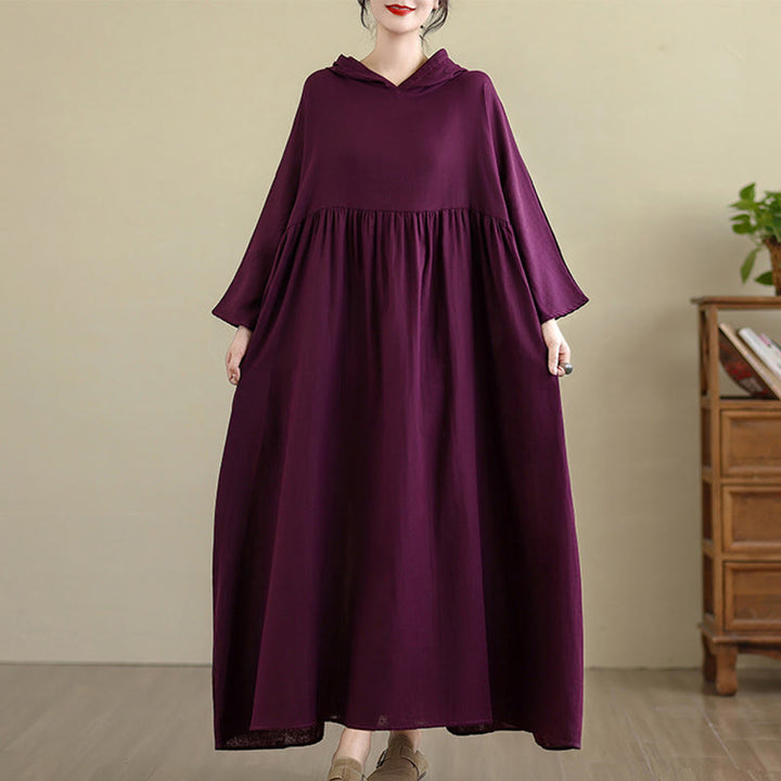Robe mi-longue en coton et lin à manches longues et poches, motif Buddha Stones Fall Hoodie - Magenta foncé - US4-8/10, UK/AU8-12/14, EU36-40/42(F) - image 18