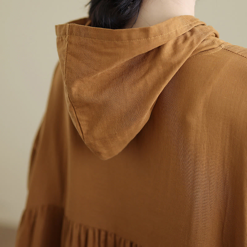 Robe mi-longue en coton et lin à manches longues et poches, motif Buddha Stones Fall Hoodie - image 7