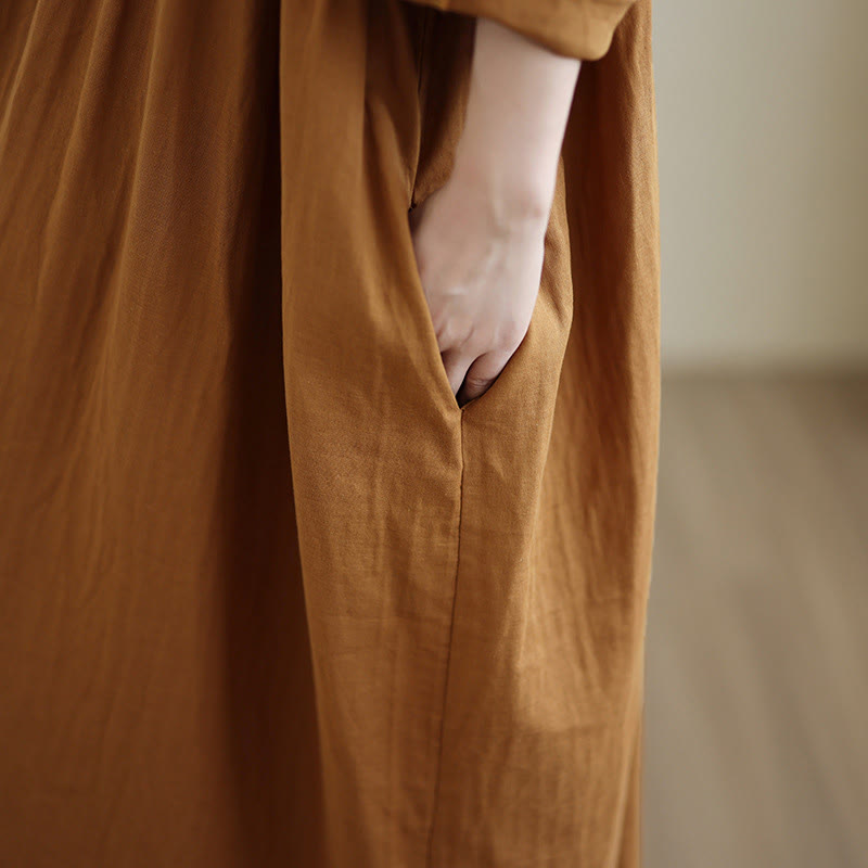 Robe mi-longue en coton et lin à manches longues et poches, motif Buddha Stones Fall Hoodie - image 9