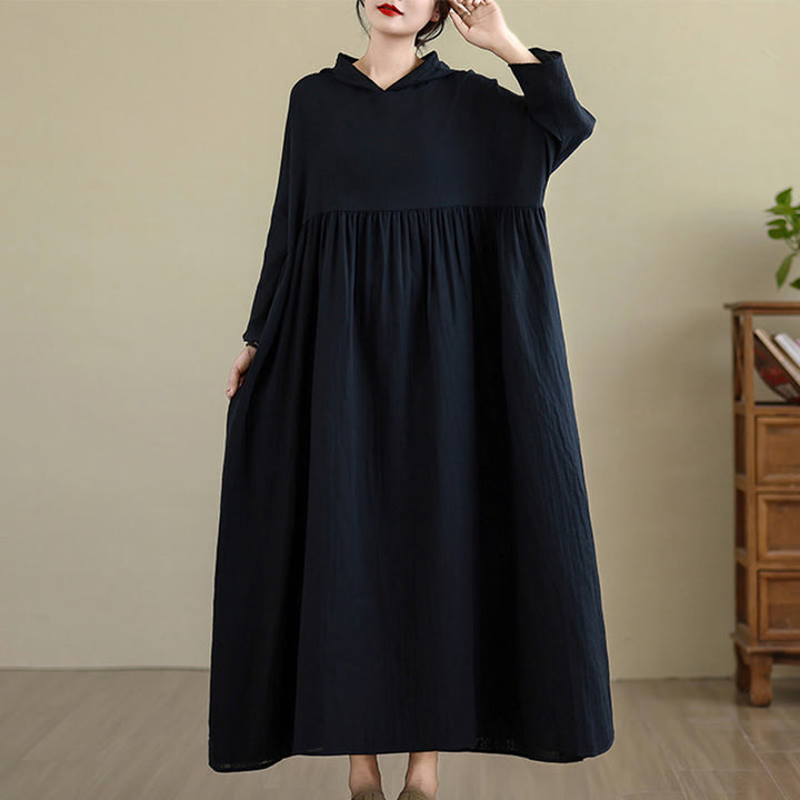 Robe mi-longue en coton et lin à manches longues et poches, motif Buddha Stones Fall Hoodie - Noir - US4-8/10, UK/AU8-12/14, EU36-40/42(F) - image 12