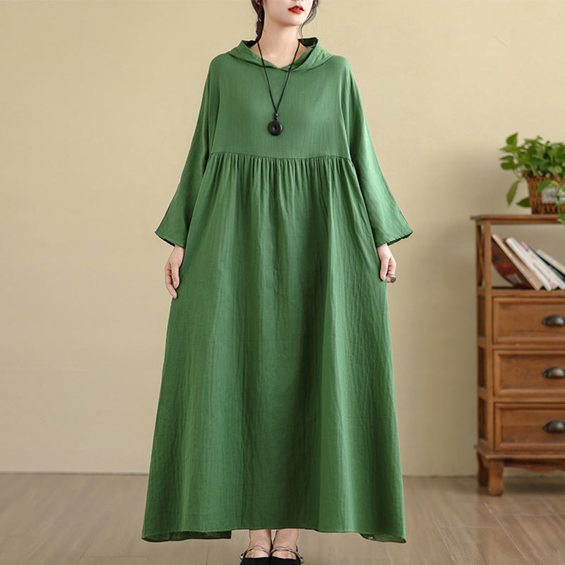 Robe mi-longue en coton et lin à manches longues et poches, motif Buddha Stones Fall Hoodie - Vert de mer moyen - US4-8/10, UK/AU8-12/14, EU36-40/42(F) - image 22