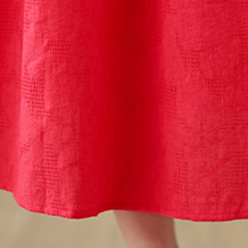 Robe mi-longue en coton et lin à manches longues et poches, motif jacquard uni et irrégulier, motif fleurs et Buddha Stones - image 14